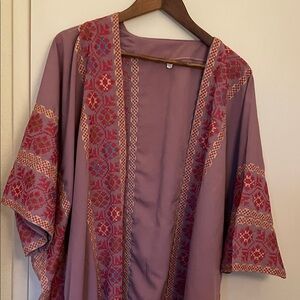 Embroidered Kimono with Red and Blue Accents, Jordanian tatreez open abaya